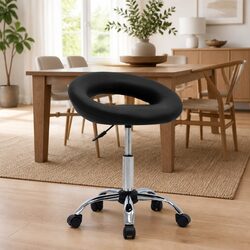 Black Faux Leather Swivel Dining Chair with Gas Lift