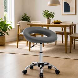 Grey Faux Leather Swivel Dining Chair with Gas Lift