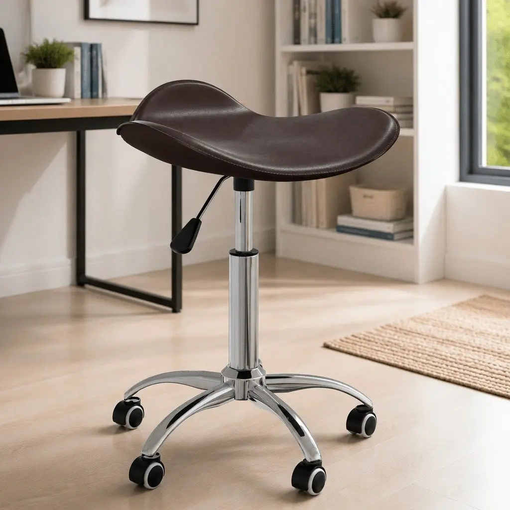 Office Chair Brown Faux Leather Height Adjustable Swivel Computer Desk Chair