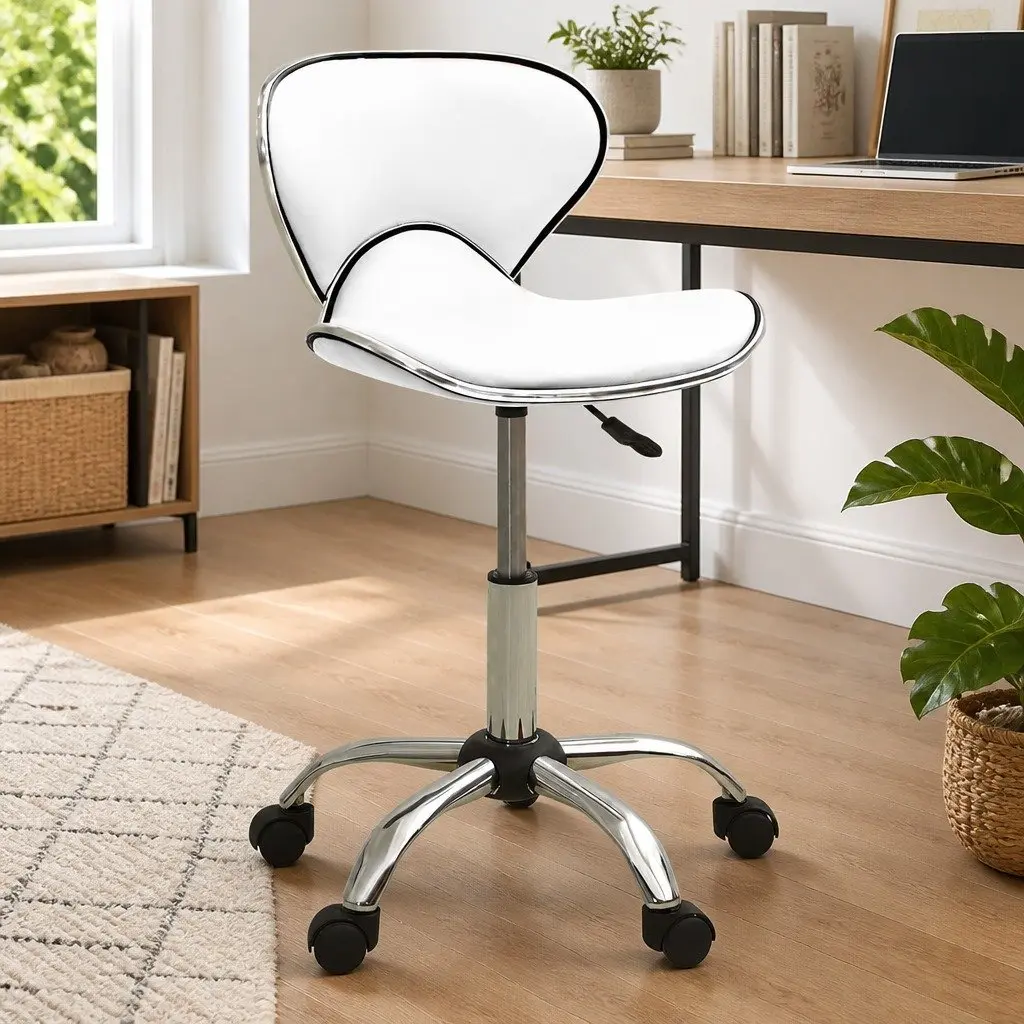 Office Chair White Faux Leather Height Adjustable Swivel Task Chair