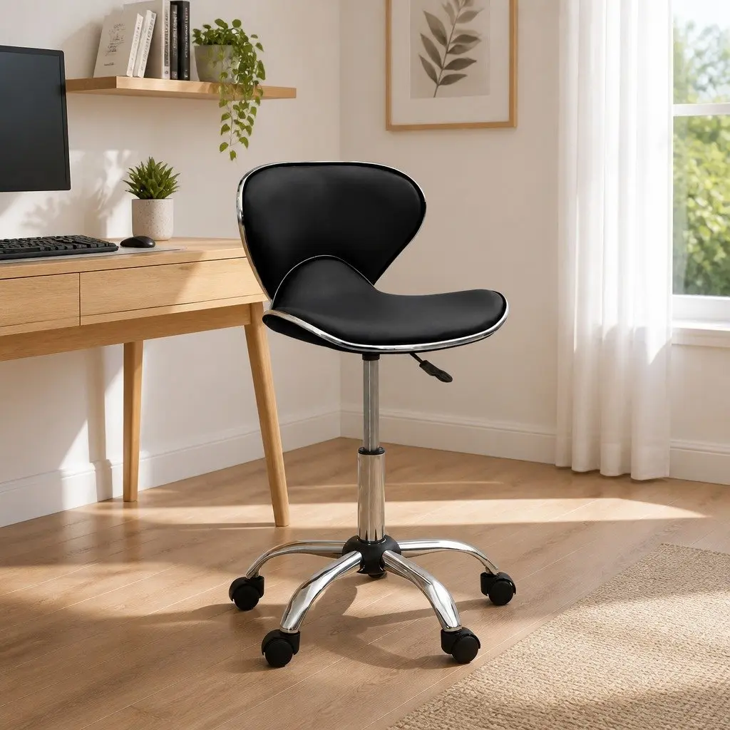 Office Chair Black Faux Leather Height Adjustable Swivel Desk Seat