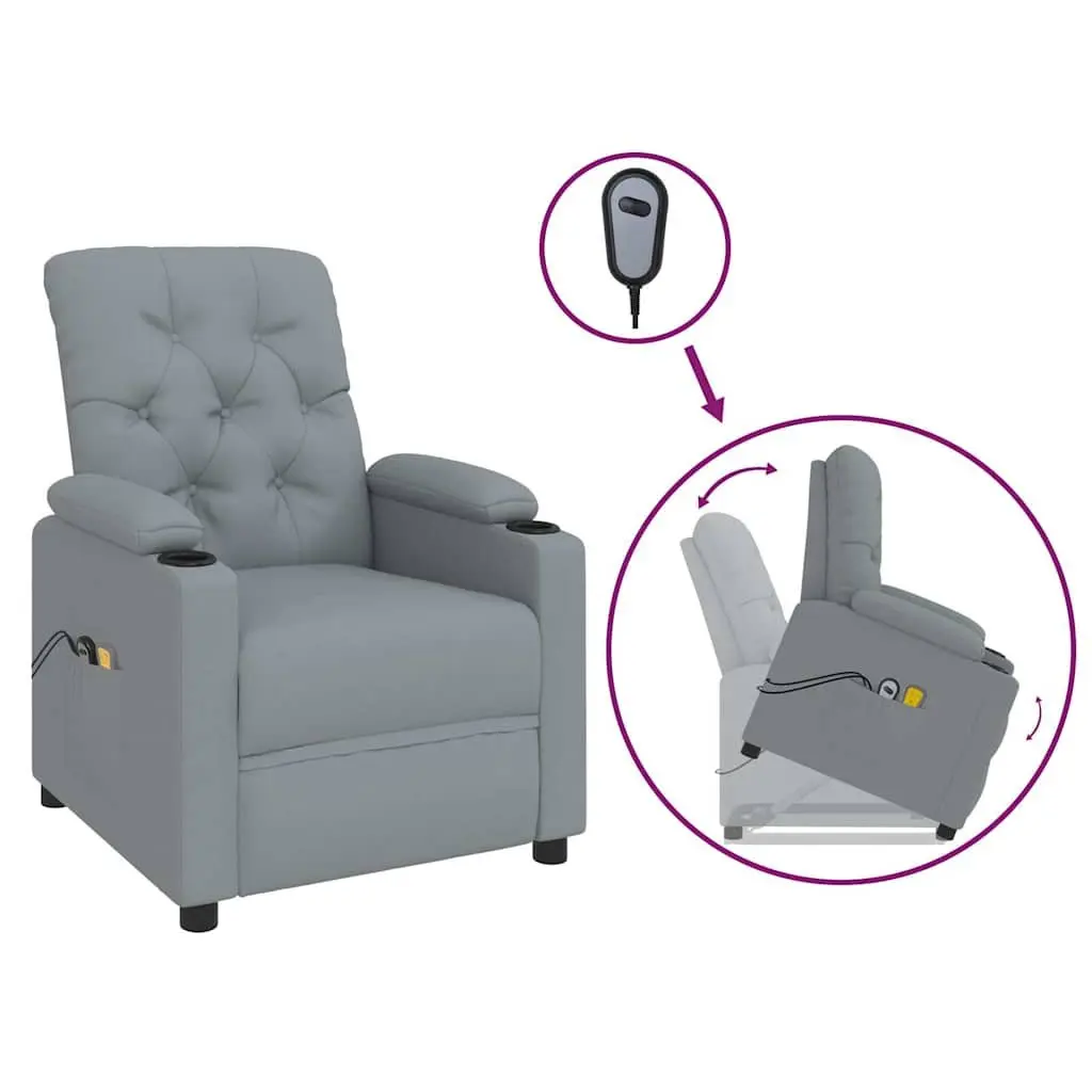 Stand Up Massage Chair Grey Fabric Electric Recliner Lift Function Vibration