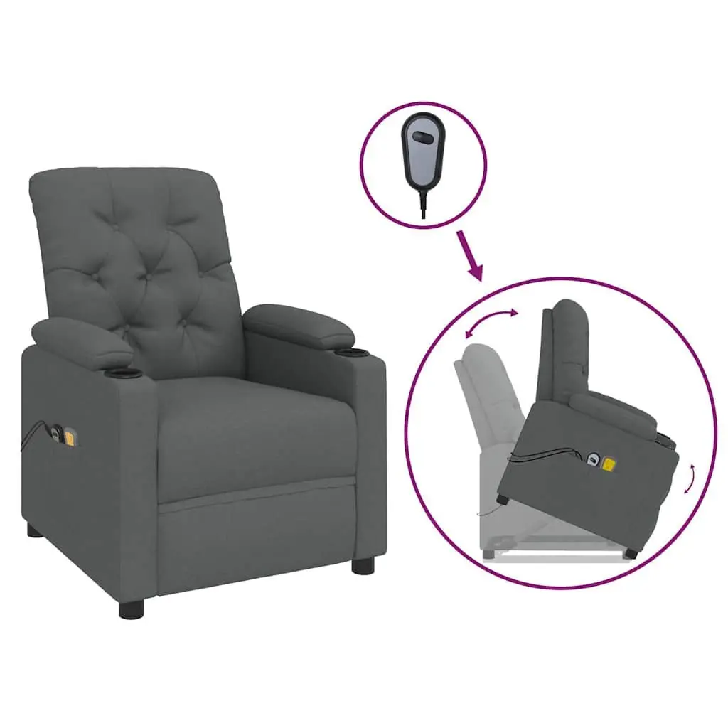 Electric Massage Chair Grey Fabric Stand Up Recliner Lift Function Vibration