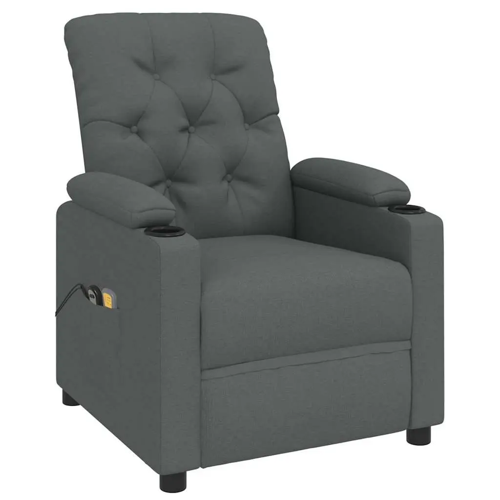 Electric Massage Chair Grey Fabric Stand Up Recliner Lift Function Vibration