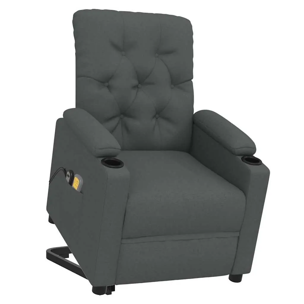 Electric Massage Chair Grey Fabric Stand Up Recliner Lift Function Vibration