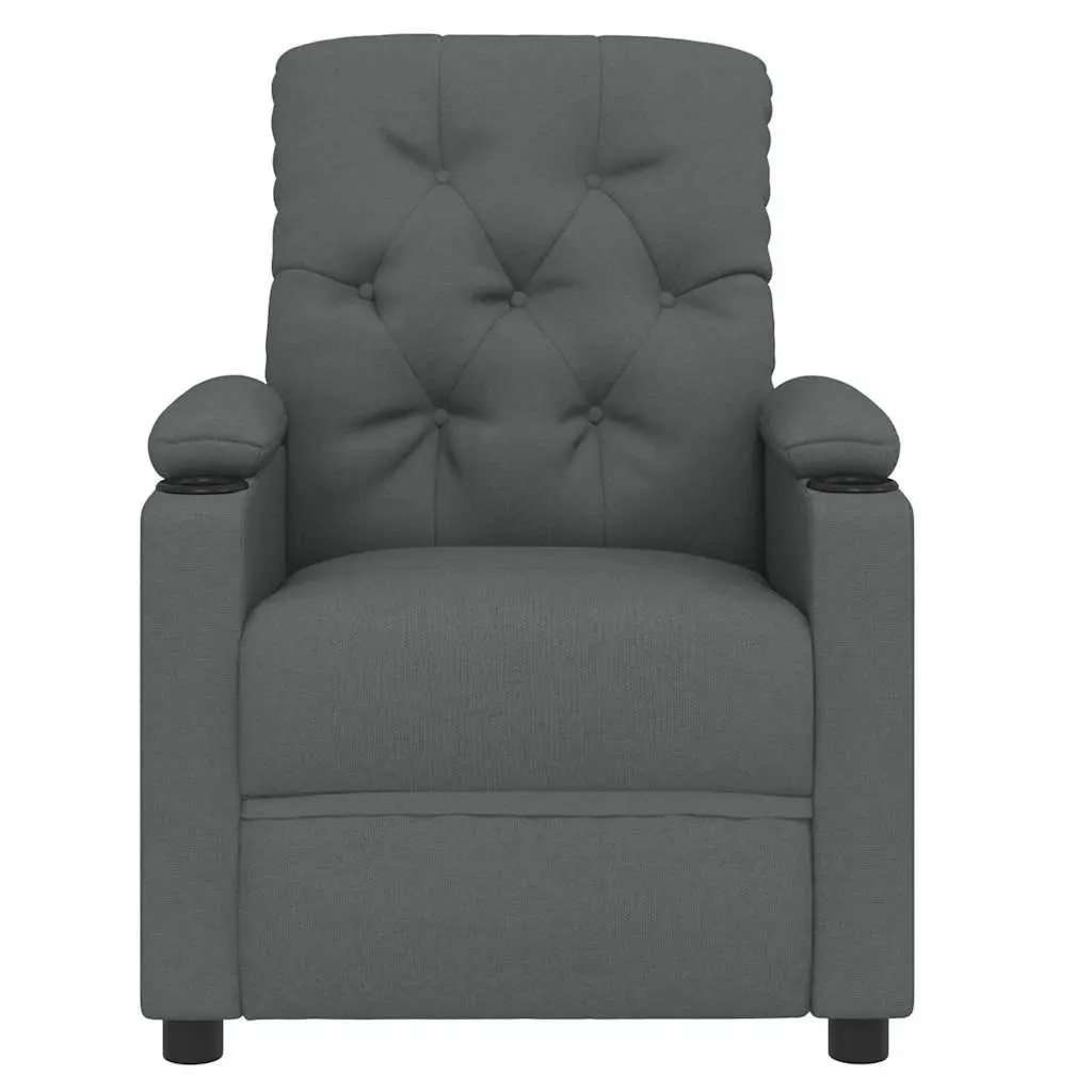 Electric Massage Chair Grey Fabric Stand Up Recliner Lift Function Vibration