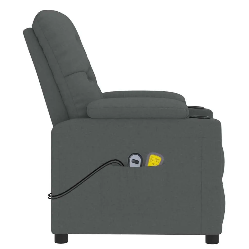 Electric Massage Chair Grey Fabric Stand Up Recliner Lift Function Vibration