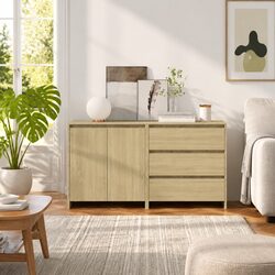 Beige 2 Piece Sideboard Storage Cabinet for Living Rooms