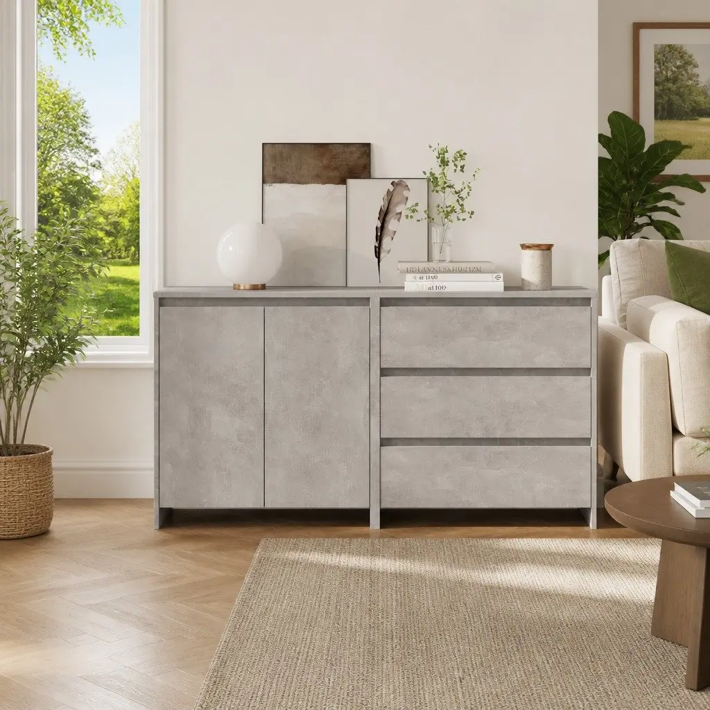 2 Piece Sideboard Grey Storage Cabinet Buffet Living Room Furniture