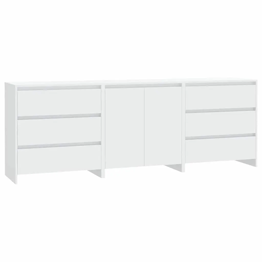 Sideboard Storage Cabinet White 3 Piece Engineered Wood Decorative Display Unit