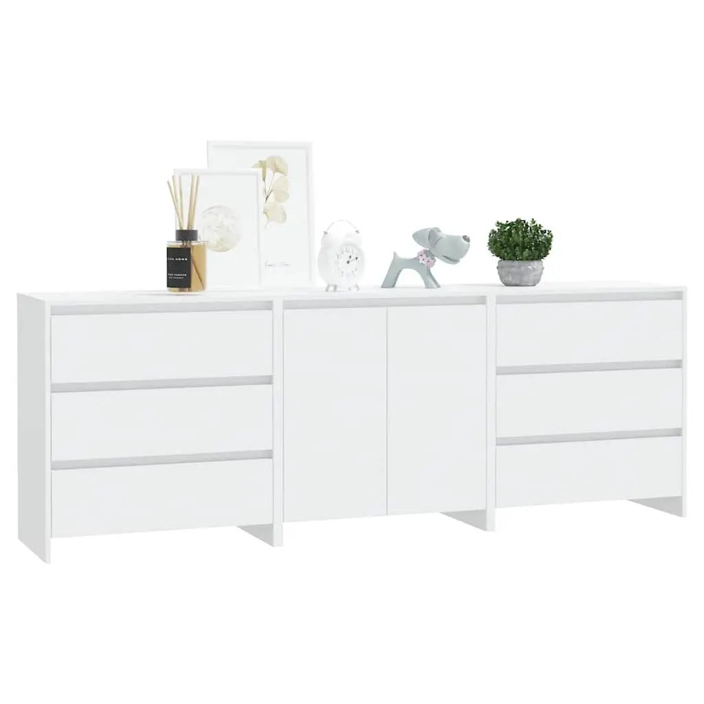Sideboard Storage Cabinet White 3 Piece Engineered Wood Decorative Display Unit