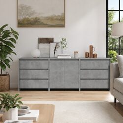 3 Piece Grey Storage Cabinet Set for Living Room