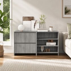 Grey 2 Piece Sideboard Storage Cabinet Set
