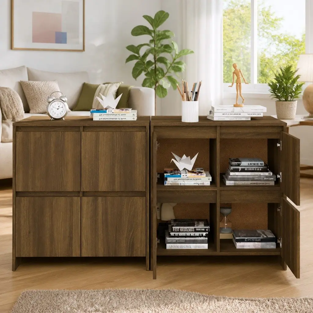 Sideboards Minimalist Brown Oak 70x41x75 cm Engineered Wood 2 Piece