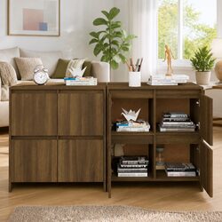 Brown Oak Sideboards – 2 Piece Storage Cabinet Set