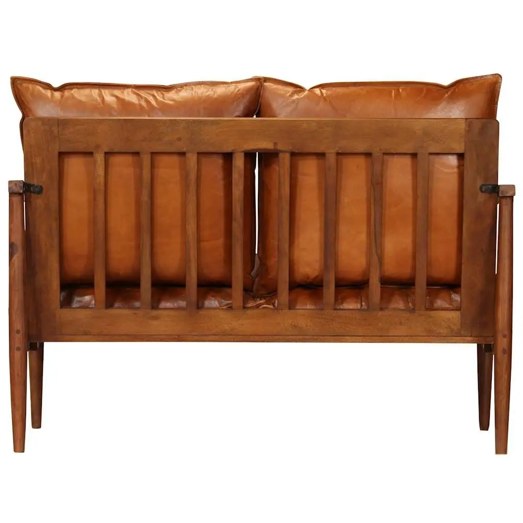 3 Piece Sofa Set Brown Goat Leather Solid Acacia Wood Frame Living Room