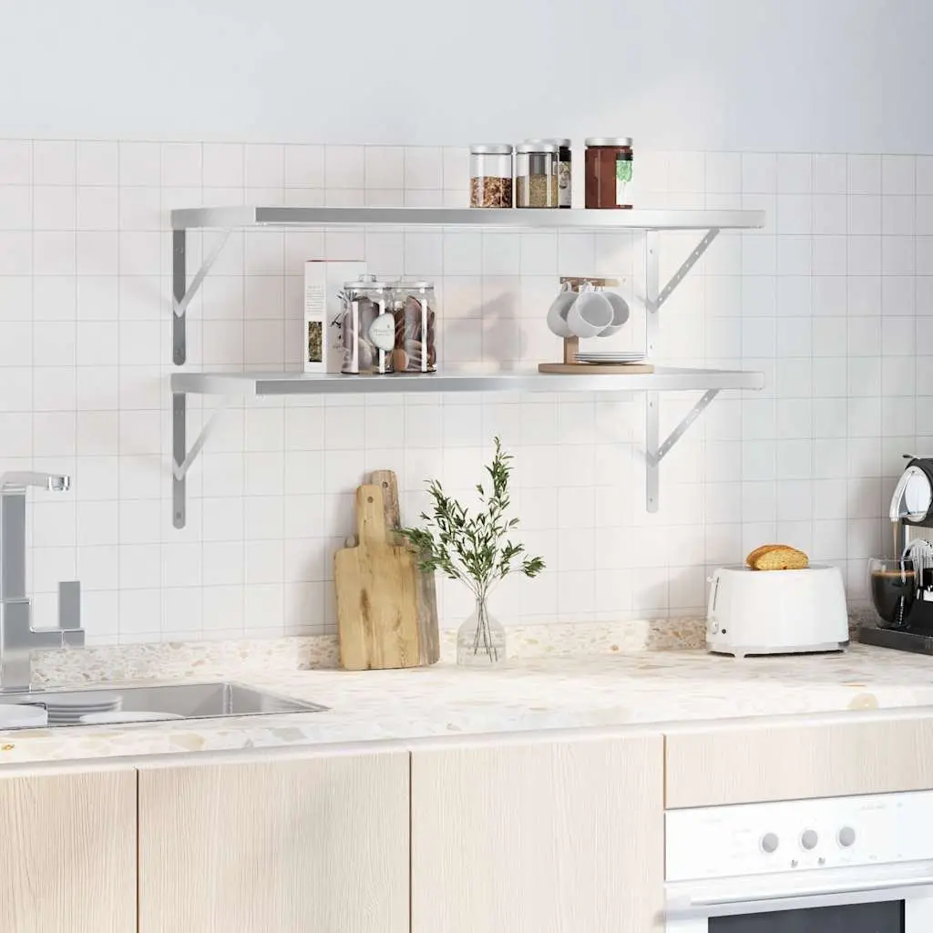 Silver Stainless Steel Floating Wall Shelves 100x40 cm