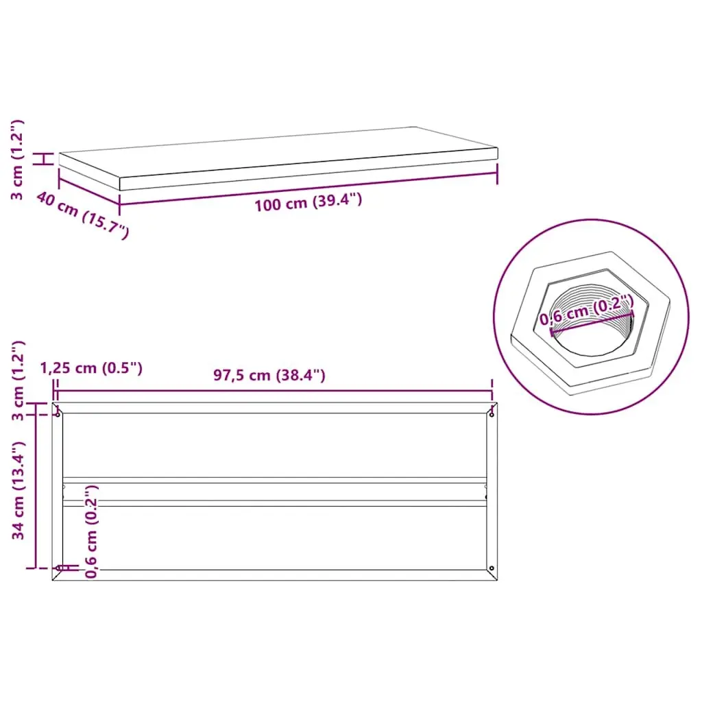 Silver Stainless Steel Floating Wall Shelves 100x40 cm