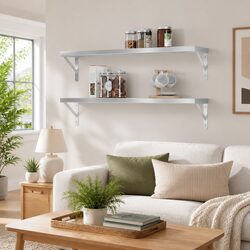 Silver Floating Wall Shelves Set of 2 - 100x30 cm
