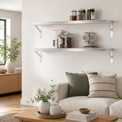 Silver Stainless Steel Wall Shelves 2 pcs 100x23.5 cm