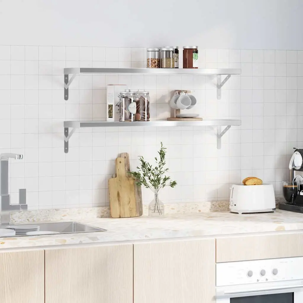 Wall Shelves Silver 100x23.5 cm Stainless Steel Floating Storage Display 2 Piece