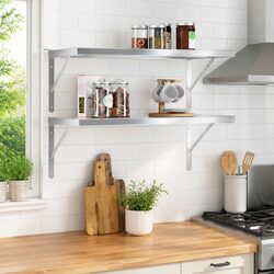 Silver Stainless Steel Floating Wall Shelves 75x40 cm