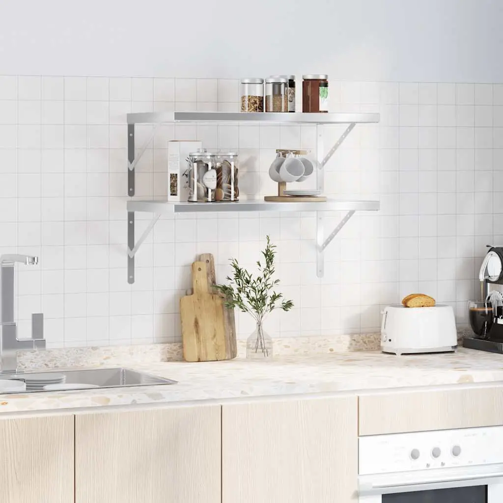 Wall Shelves 2 pcs 75x40 cm Silver Stainless Steel Floating Mounted Storage