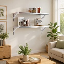 Silver Stainless Steel Wall Shelves 75x30 cm - Set of 2