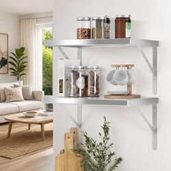 Silver Stainless Steel Floating Wall Shelves, 50x40 cm (Set of 2)