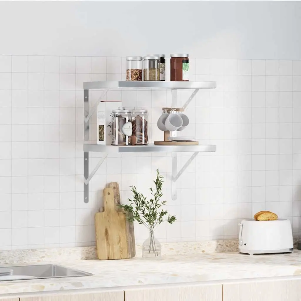 Wall Shelves Silver 50x40 cm Stainless Steel Floating Shelving Storage 2 Piece