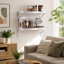 Silver Floating Wall Shelves 2 pcs 50x30 cm