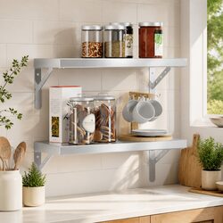 Set of 2 Silver Floating Wall Shelves 50x23.5 cm