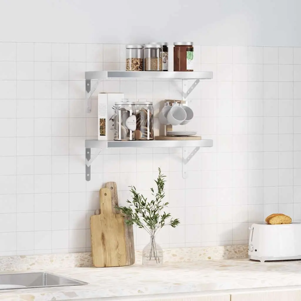 Wall Shelves Silver 50x23.5 cm Stainless Steel Floating Mounted Storage Display Shelf 2 Piece