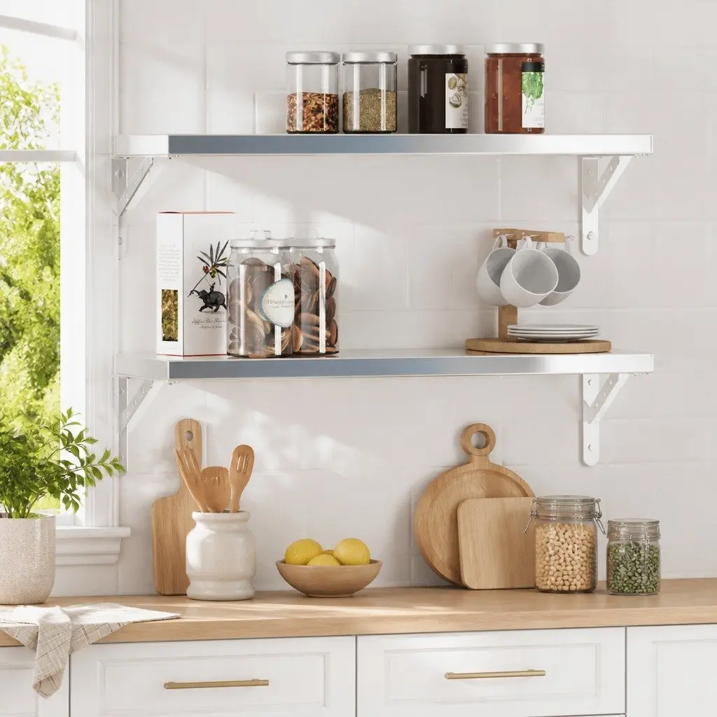 Shelf Brackets Stainless Steel Wall Mount 23.5 x 2.5 x 15.5 cm 4 Piece