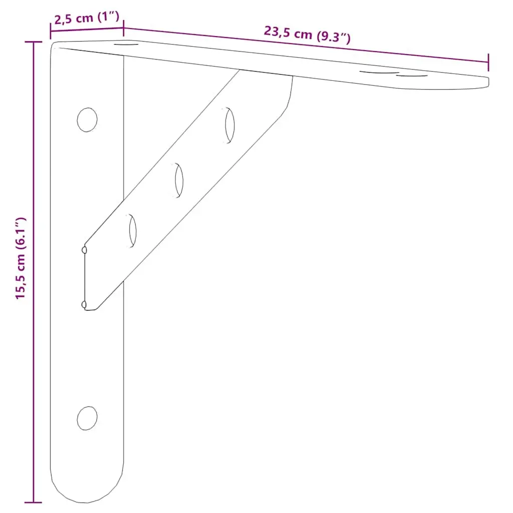 Shelf Brackets Stainless Steel Wall Mount 23.5 x 2.5 x 15.5 cm 4 Piece