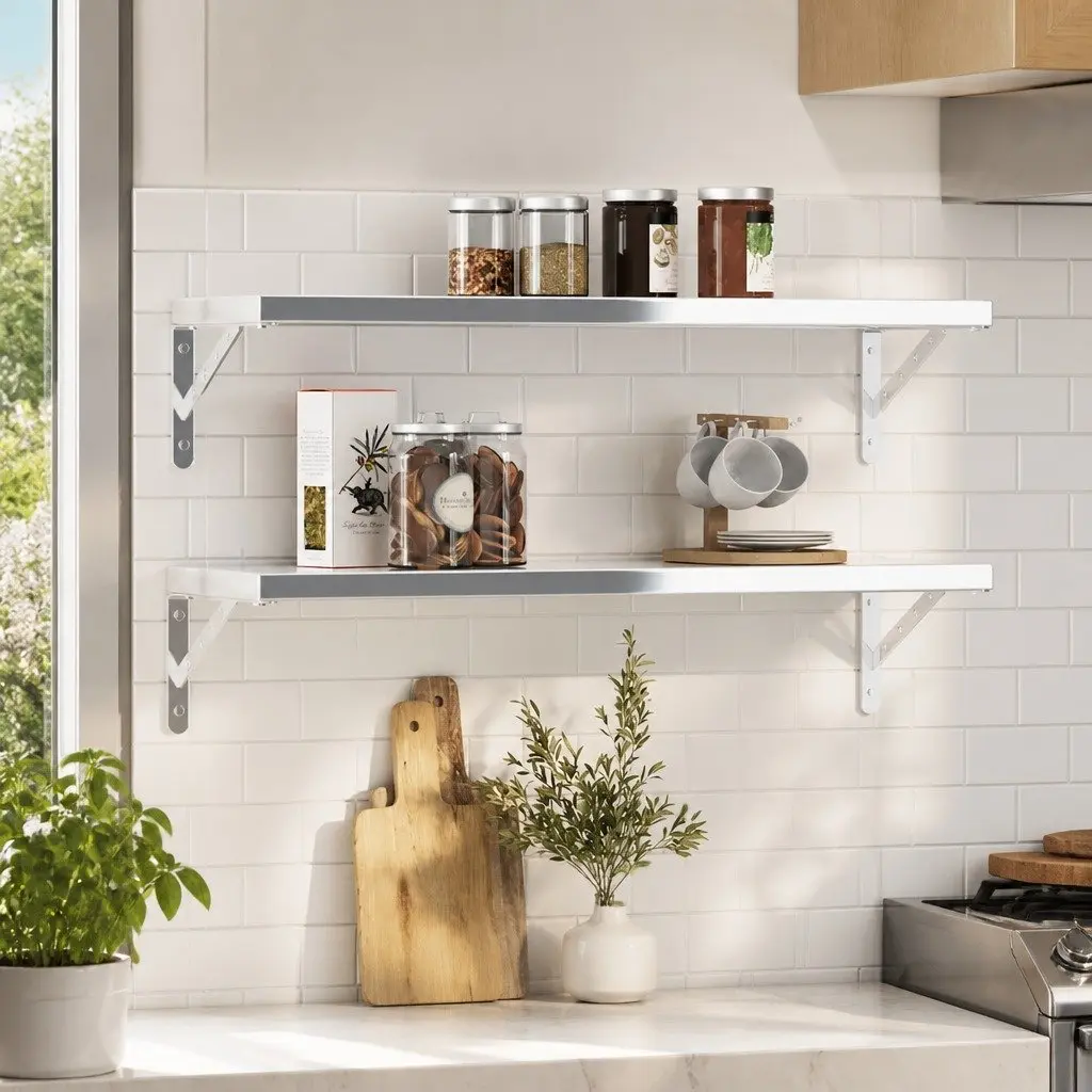 Shelf Brackets Stainless Steel Silver 30 x 2.5 x 15.5 cm DIY Storage Support 4 Pieces