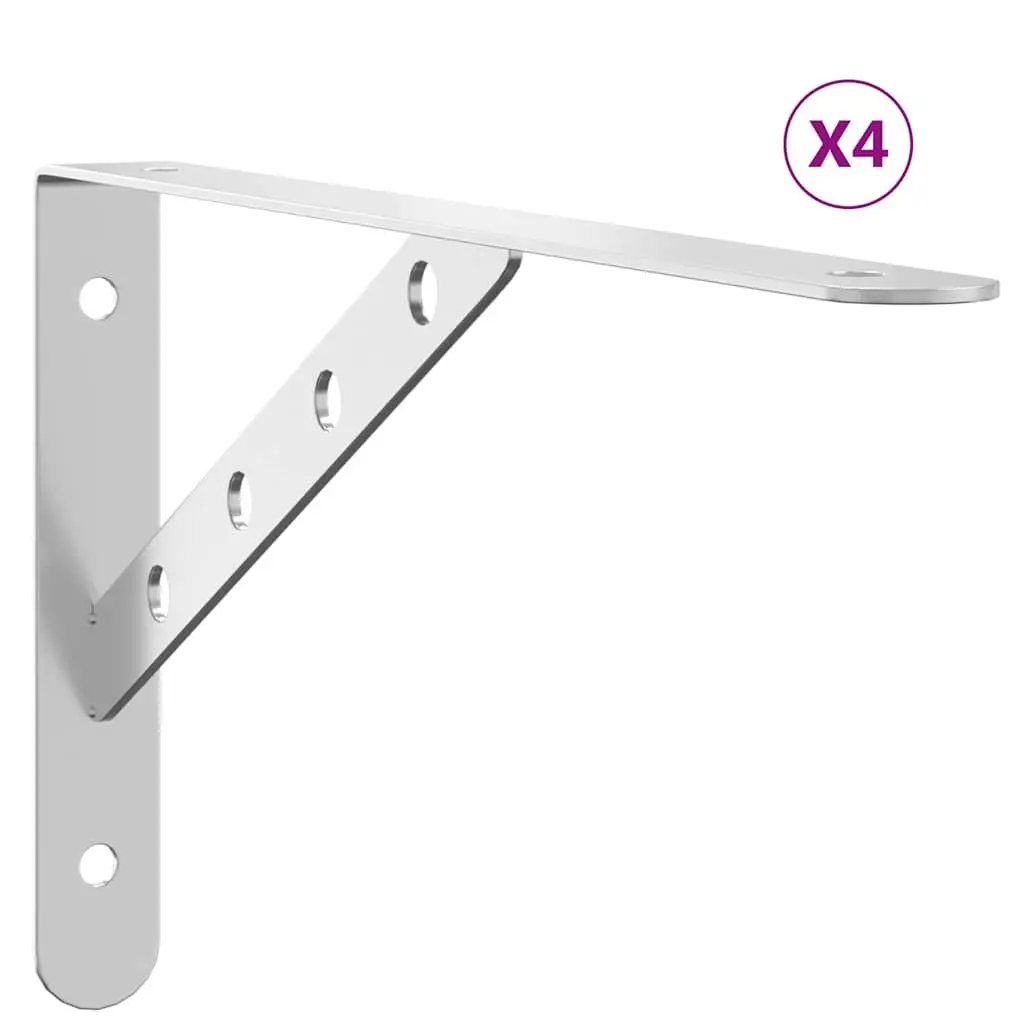Shelf Brackets Stainless Steel Silver 30 x 2.5 x 15.5 cm DIY Storage Support 4 Pieces