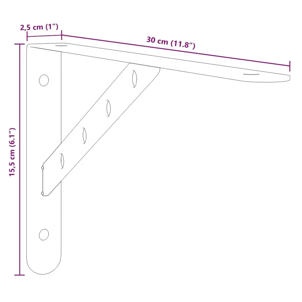 Shelf Brackets Stainless Steel Silver 30 x 2.5 x 15.5 cm DIY Storage Support 4 Pieces