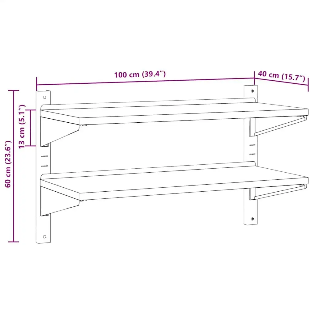 2-Tier Stainless Steel Wall Shelf Rack