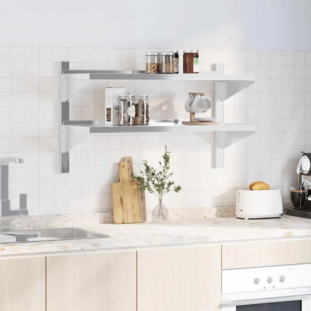 2-Tier Stainless Steel Wall Shelf Rack