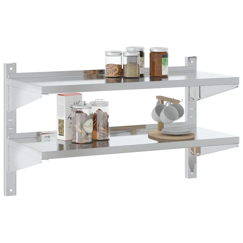 2-Tier Stainless Steel Wall Shelf Rack