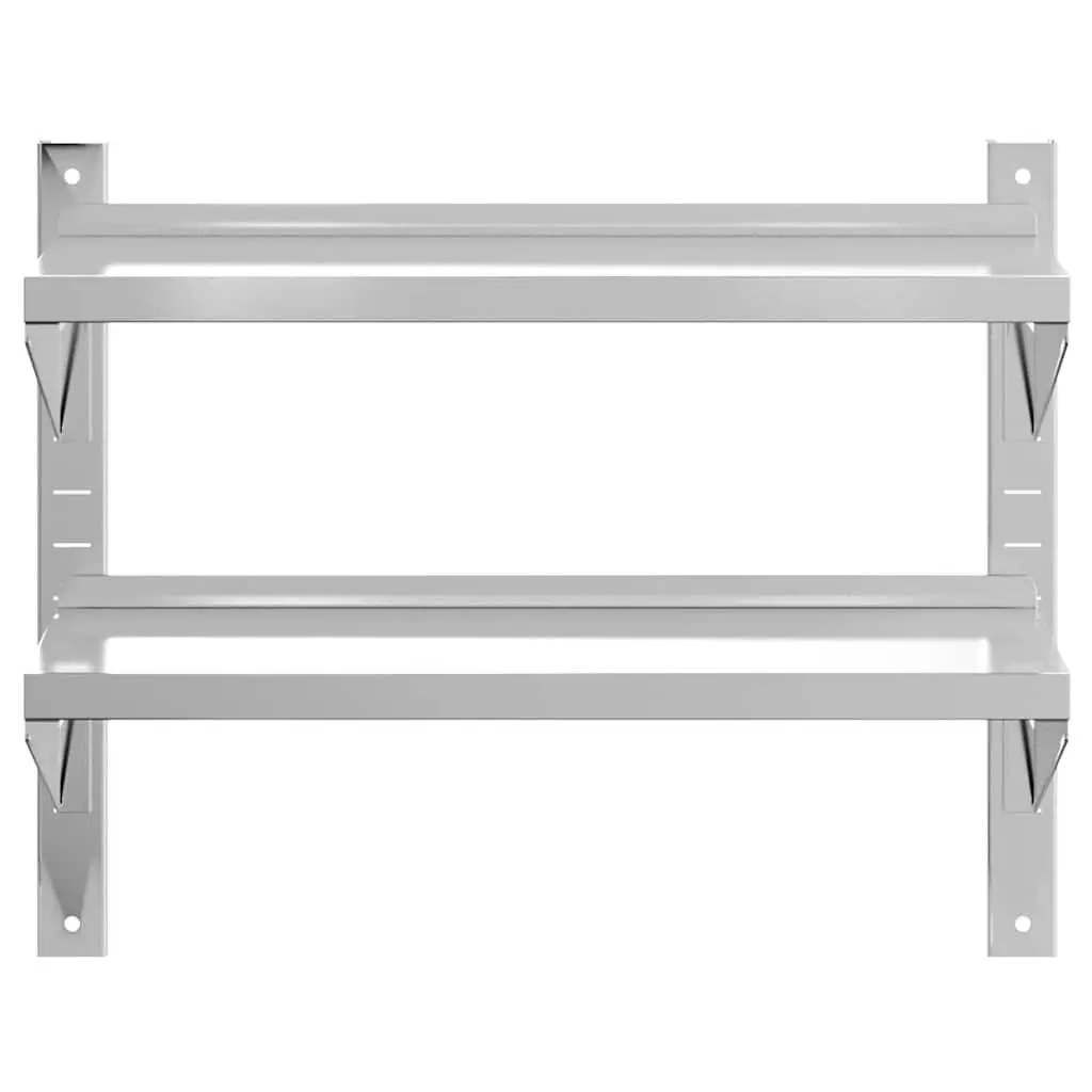 2-Tier Wall Shelf Silver Stainless Steel Floating Storage Rack Home Kitchen