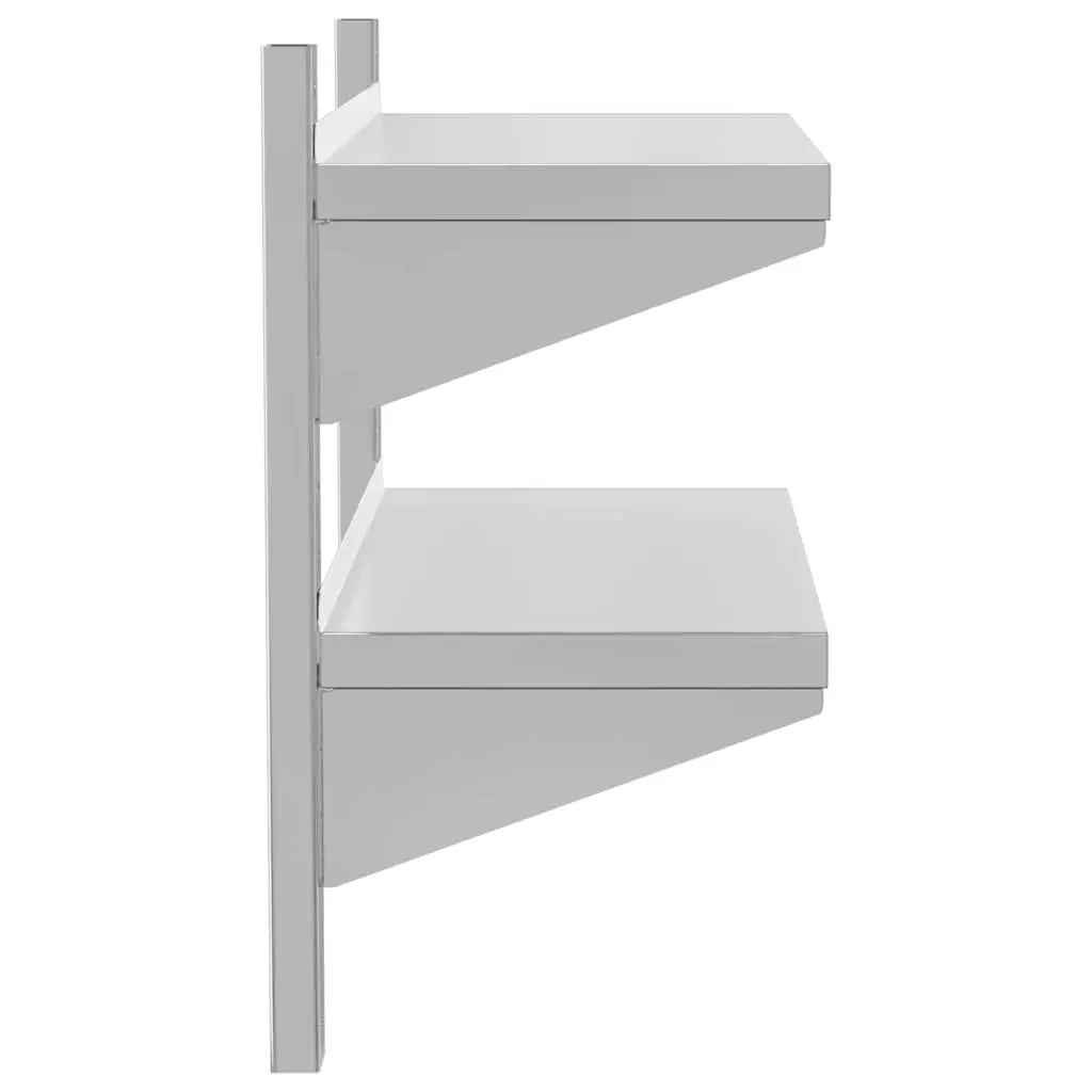 2-Tier Wall Shelf Silver Stainless Steel Floating Storage Rack Home Kitchen