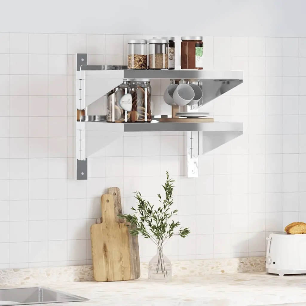 2-Tier Stainless Steel Wall Shelf for Home Organizing