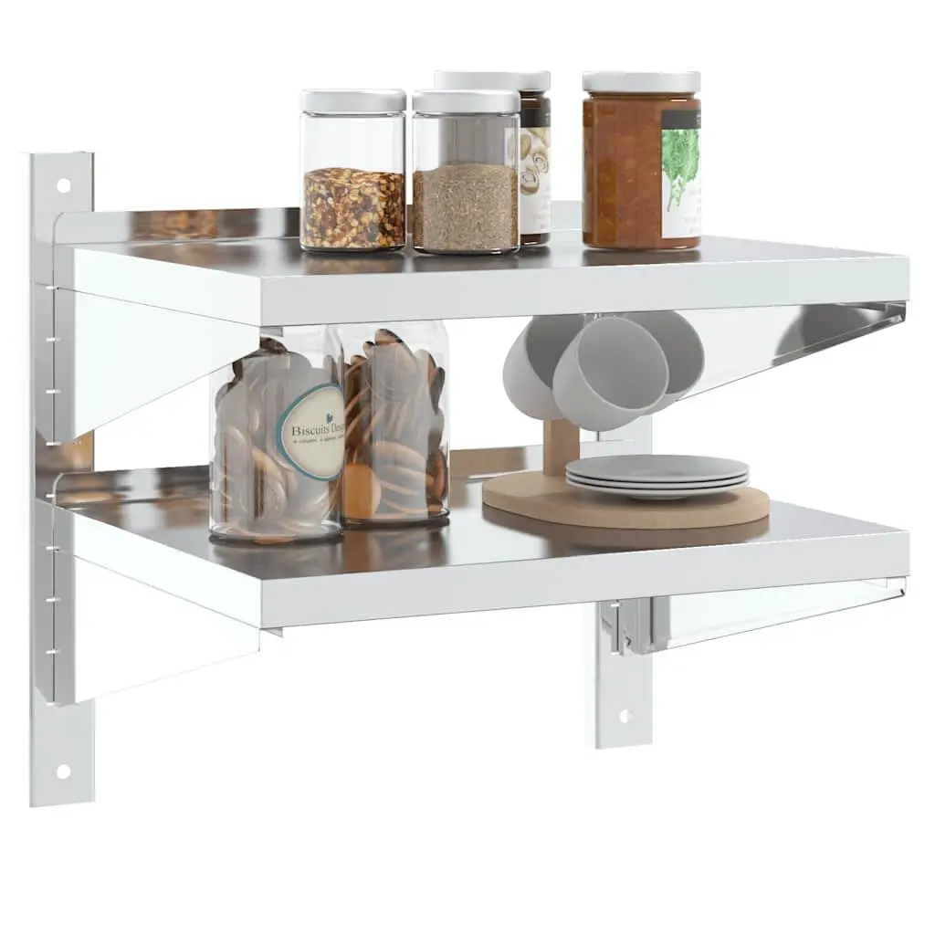2-Tier Stainless Steel Wall Shelf for Home Organizing