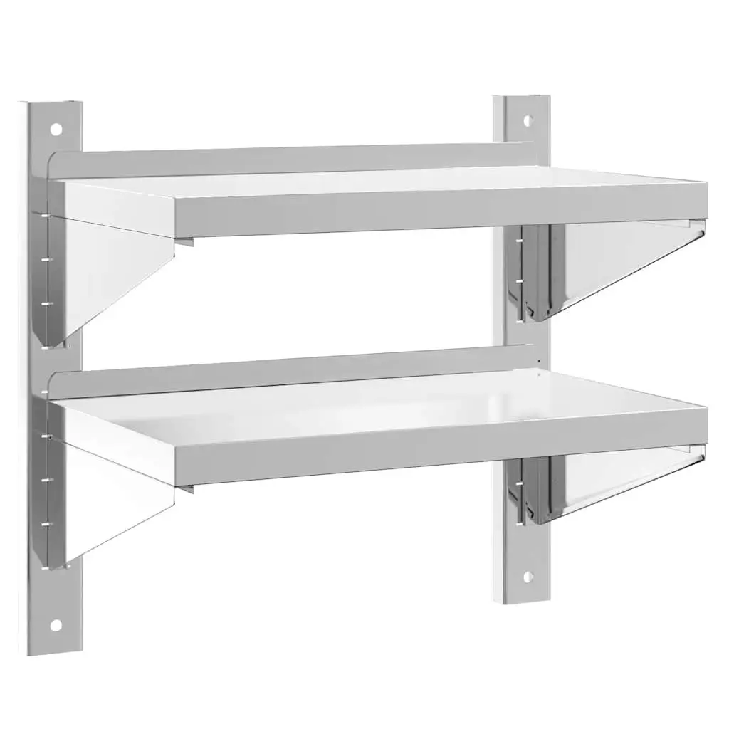 2-Tier Wall Shelf in Silver Stainless Steel for Storage