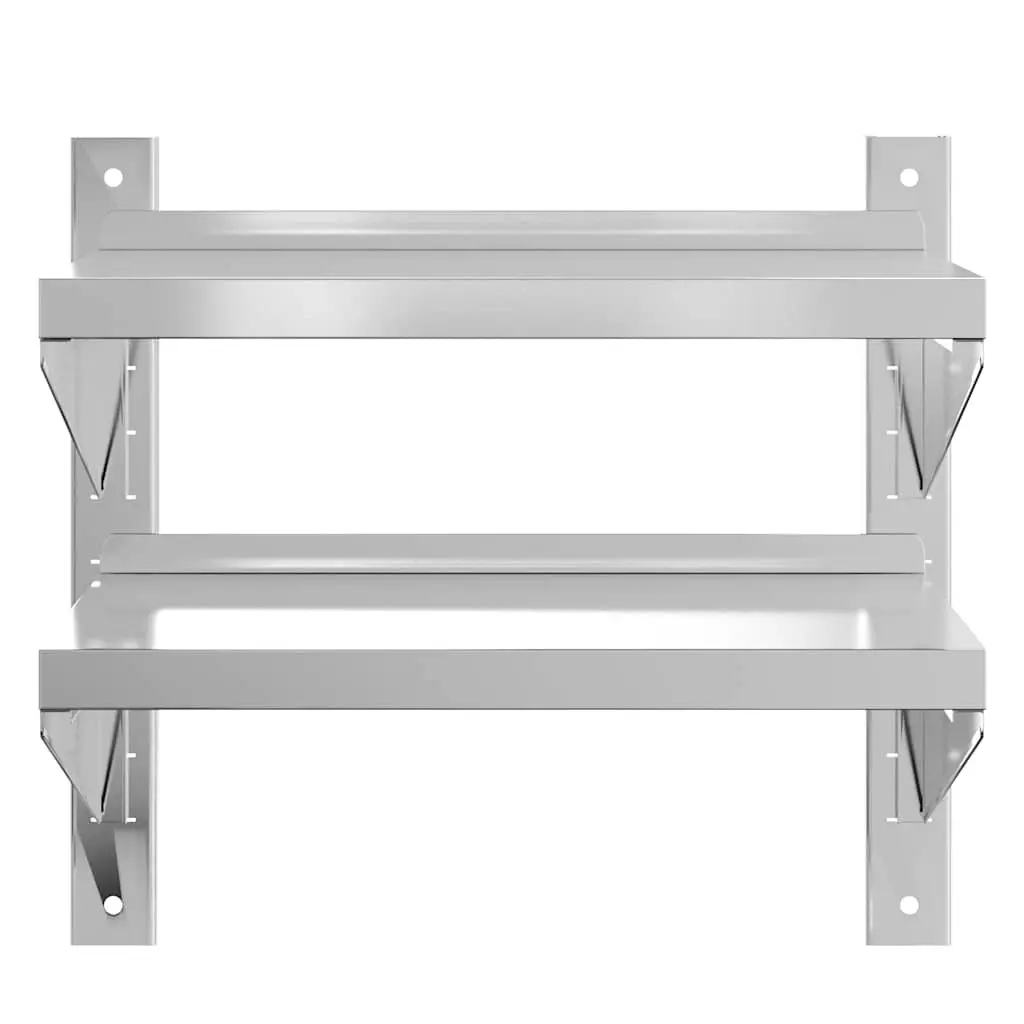 2-Tier Wall Shelf in Silver Stainless Steel for Storage