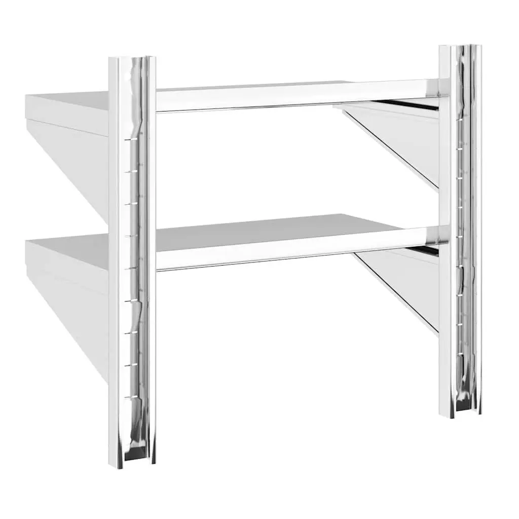 2-Tier Wall Shelf in Silver Stainless Steel for Storage