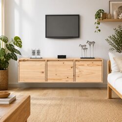 Warm Pine Wood Wall Mounted TV Cabinets - Set of 3