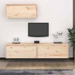 Floating TV Cabinets 3 pcs Solid Pine Wood Wall Mount Storage Units Brown